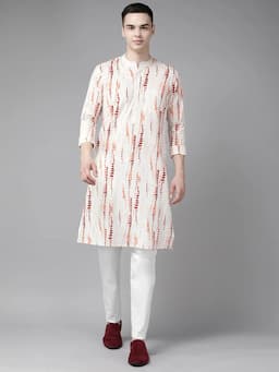 Men White Multi Tie and dye Print Design Straight Kurta With Pyjama SDKT111201S