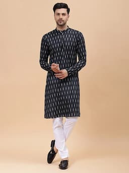 Men Black & White Pure Cotton Printed Straight Kurta With pyjama SDKT123001XXL