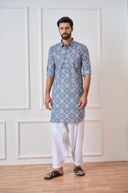 Men Indigo Regular Pure Cotton Pathani Kurta With White Salwar SDMPKT116303XXL